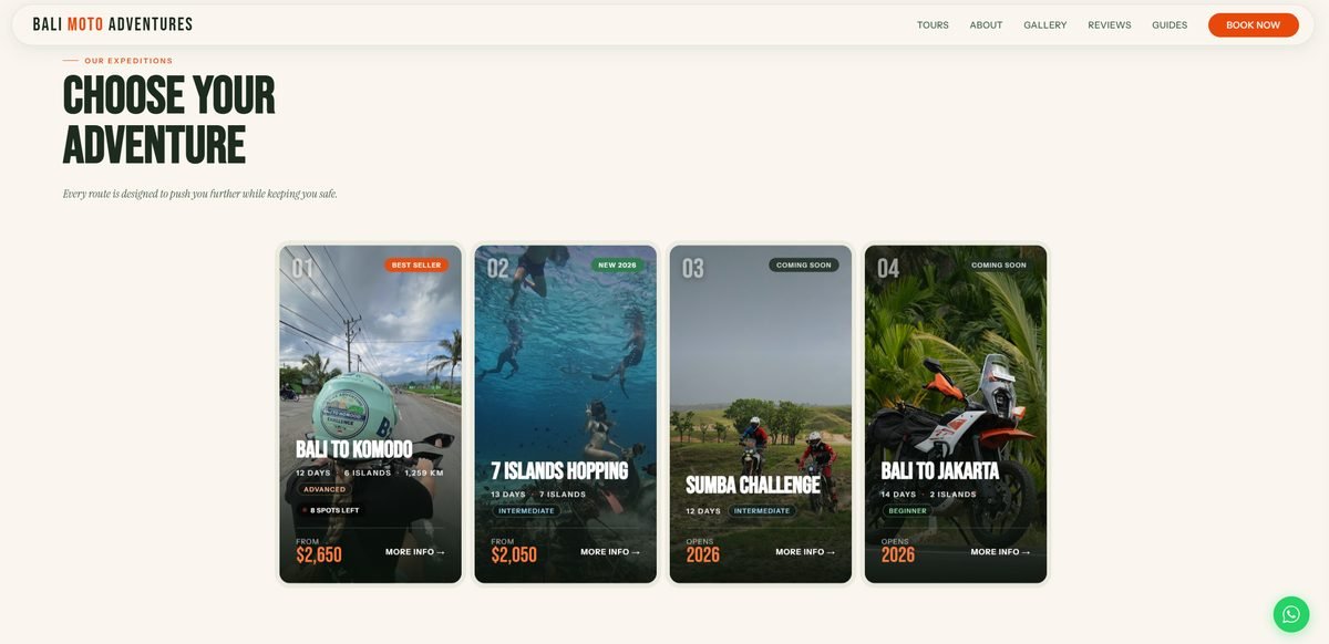 Bali Moto Adventures website
